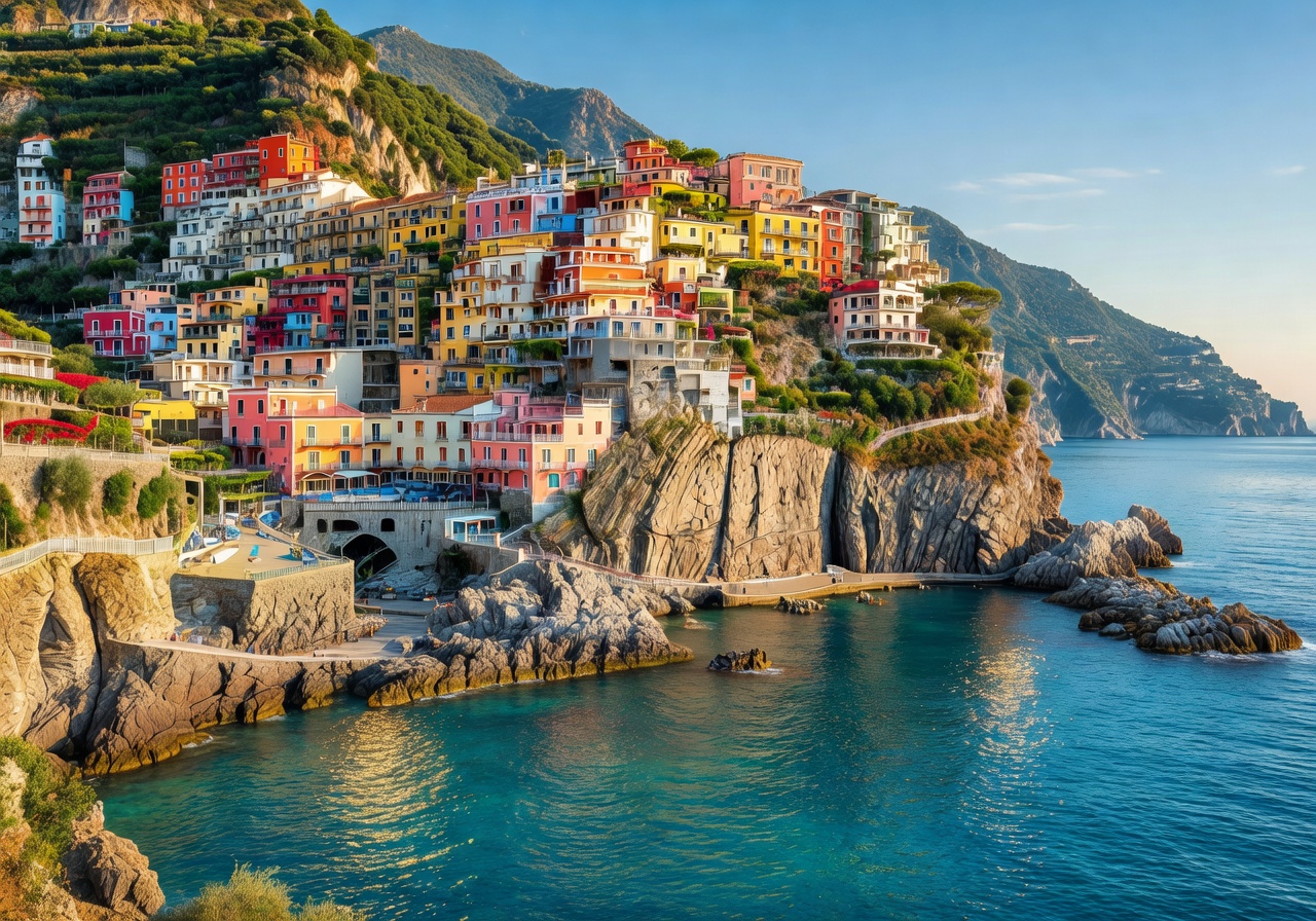 Colorful cliffside houses of Positano along the Amalfi Coast overlooking the turquoise Mediterranean Sea